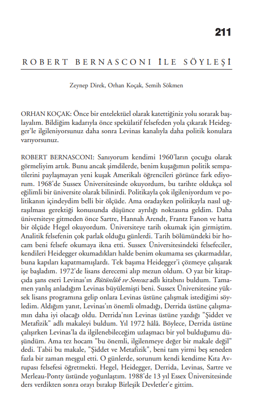 Robert Bernasconi ile Söyleşi