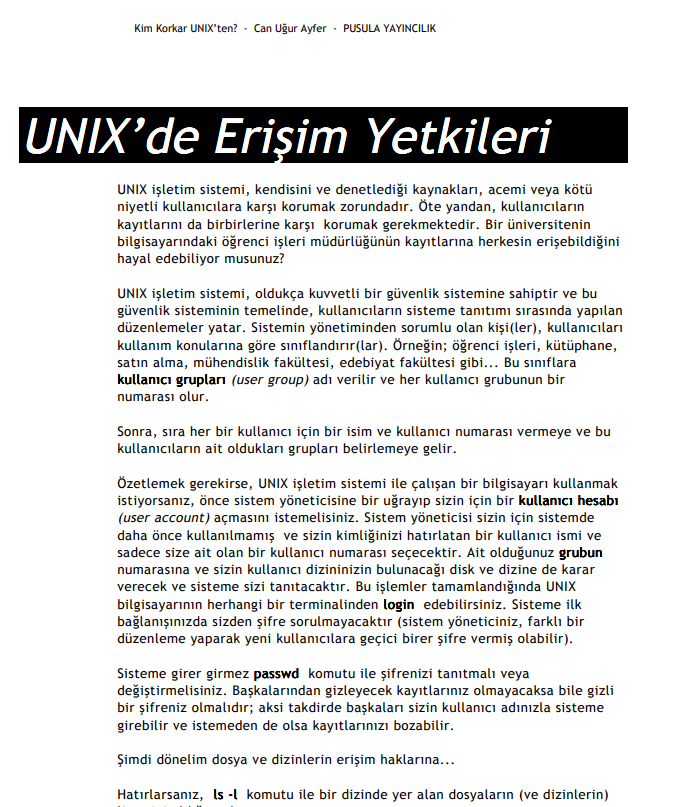 Can Uğur Ayfer - UNIX’de Erişim Yetkileri PDF