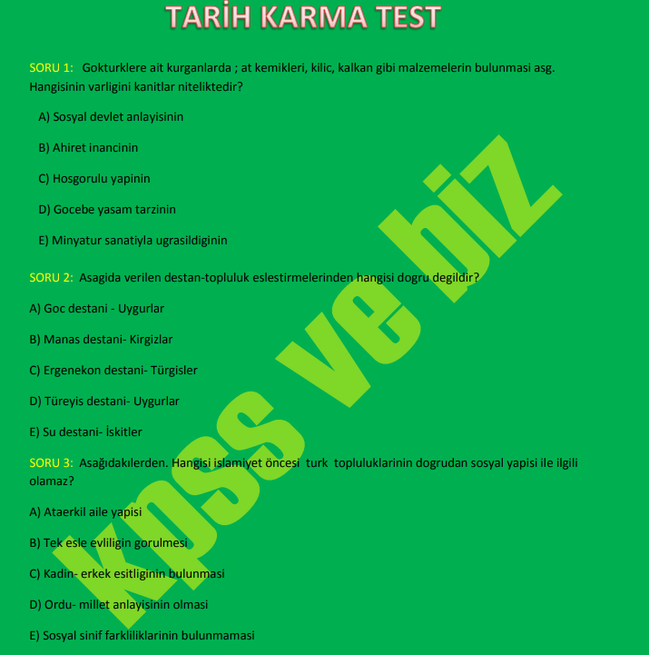 50 Soru Karma Test – Tarih KPSS PDF