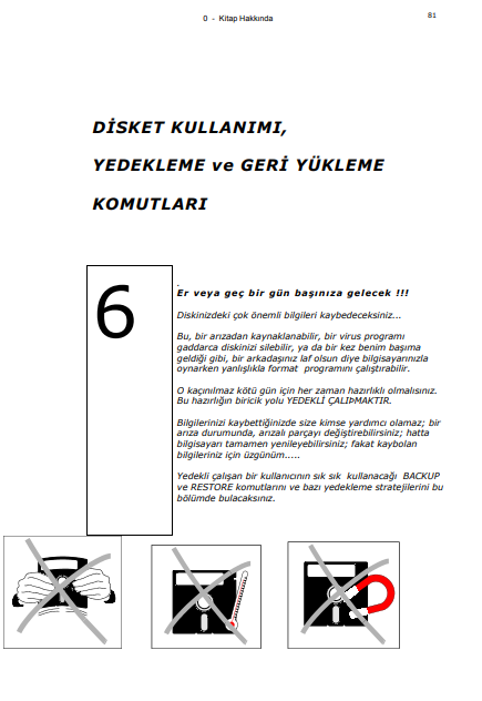 Disket Kullanımı, Yedekleme ve Geri Yükleme Komutları