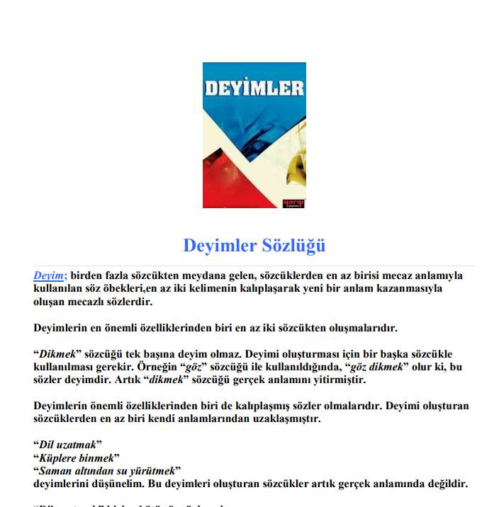 Alfabetik Deyimler Sözlüğü PDF