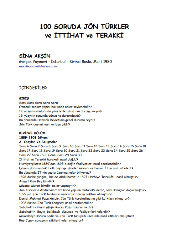 100 Soruda Jön Türkler ve İttihat ve Terakki PDF