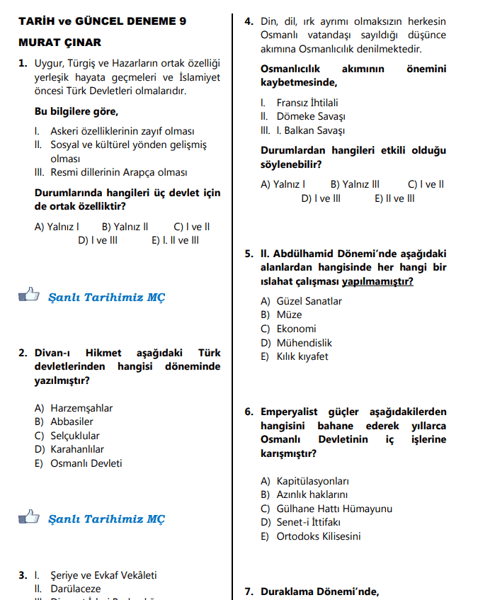 KPSS Kurtuluş Savaşı – Hazırlık Dönemi Tarih ve Güncel Deneme 9