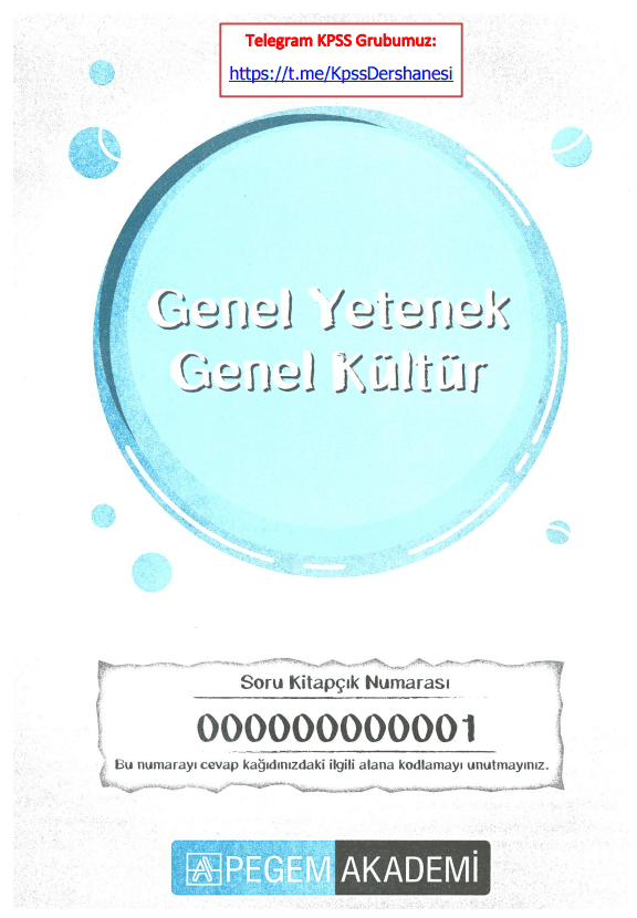 2020 Pegem Genel Kültür – Genel Yetenek KPSS Test Kitapçığı
