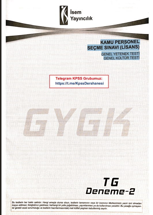 KPSS Lisans – Genel Yetenek ve Genel Kültür TG Deneme 2