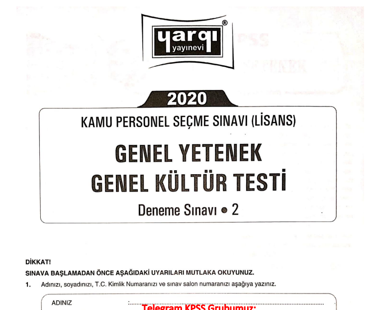 KPSS Genel Kültür – Genel Yetenek Deneme Sınavı 2