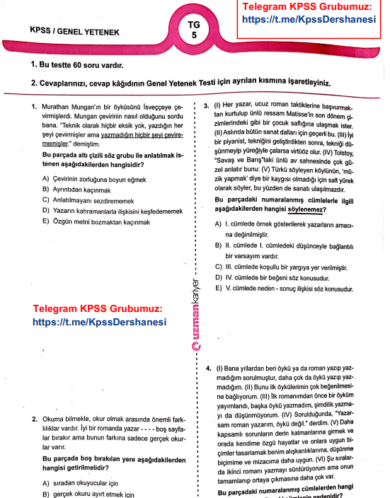 KPSS Genel Yetenek Test Kitapçığı PDF İndir