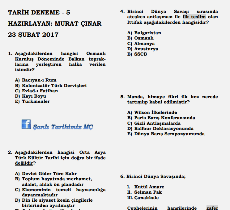 Tarih Deneme - 5 KPSS