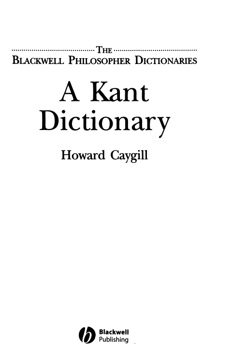 A Kant Dictionary (İngilizce PDF Kitap)
