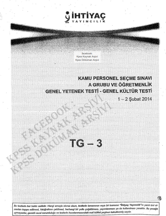Kamu Personel Seçme Sınavı A Grubu ve Öğretmenlik: Yetenek Testi - Genel Kültür Testi PDF