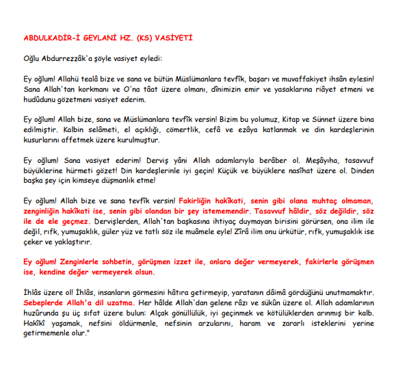 Abdulkadir Geylani - Vasiyet PDF