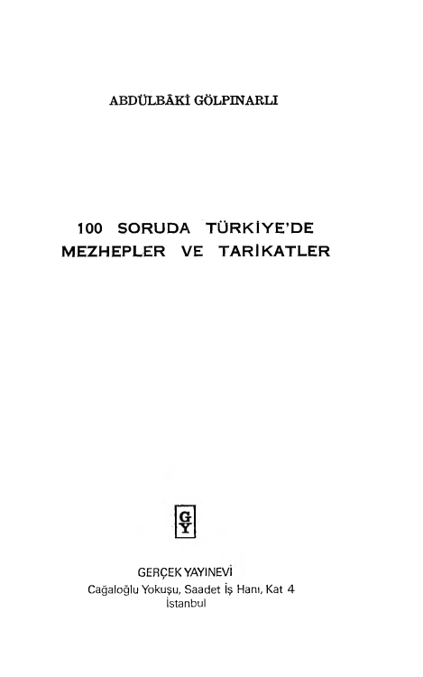 100 Soruda Türkiye’de Mezhepler ve Tarikatler PDF