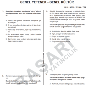 2011 KPSS Genel Yetenek – Genel Kültür TG2 Test Kitapçığı