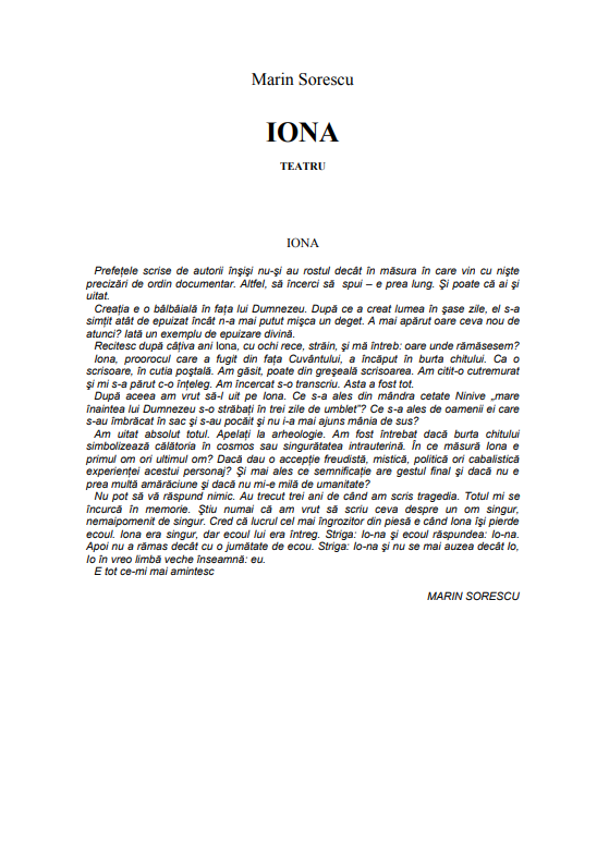 Marin Sorescu - Iona (Romence PDF Kitap)