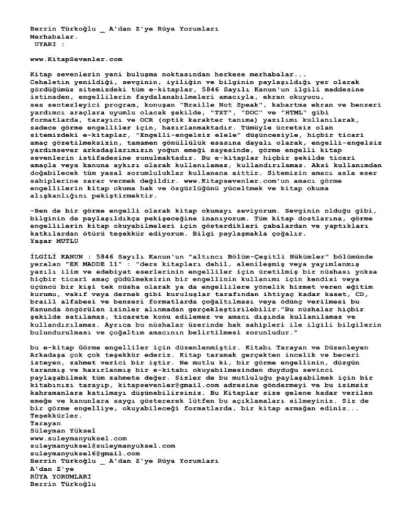Berrin Türkoğlu - A'dan Z'ye Rüya Yorumları PDF