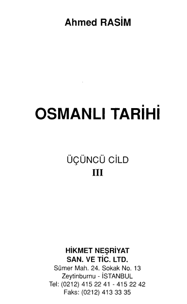 Osmanlı Tarihi 3 PDF | Ahmet Rasim