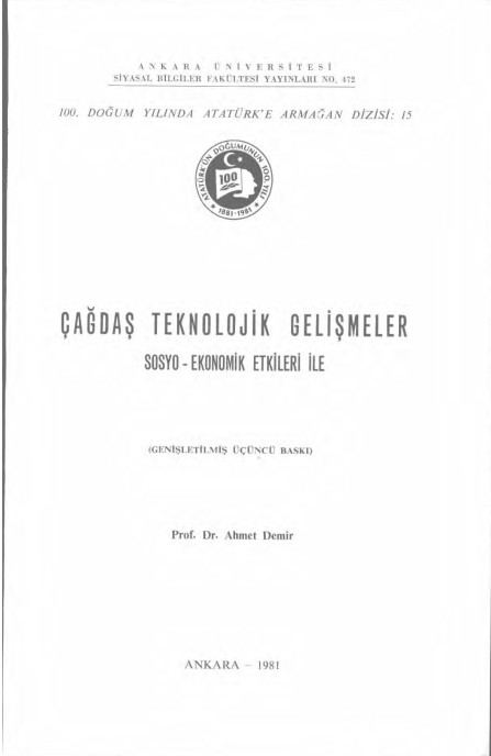Çağdaş Teknolojik Gelişmeler, Sosyo-Ekonomik Etkileri ile PDF