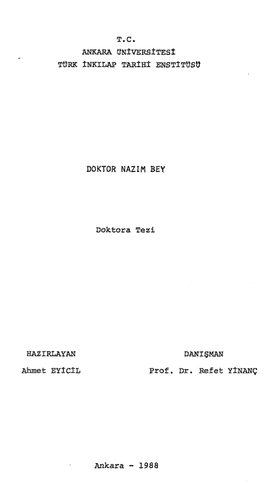 Doktor Nazım Bey PDF | Ahmet Eyicil