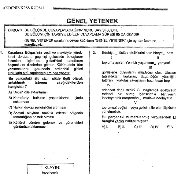 Akdeniz Akademi 2018 TG2 GYGK KPSS Test Kitapçığı