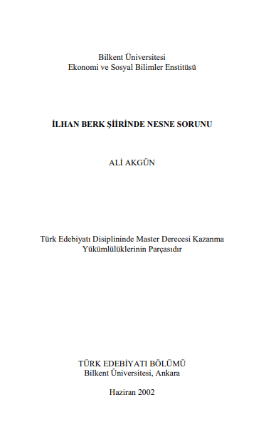 İlhan Berk Şiirinde Nesne Sorunu PDF | Ali Akgün