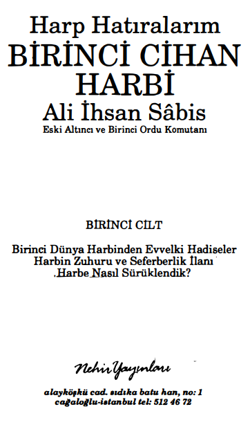 Harp Hatıralarım Cilt 1 PDF | Ali İhsan Sabis