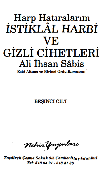 Harp Hatıralarım Cilt 5 PDF | Ali İhsan Sabis