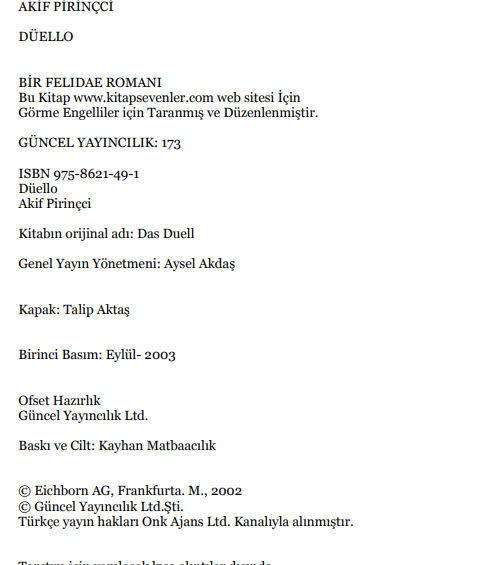 Düello PDF | Akif Pirinççi