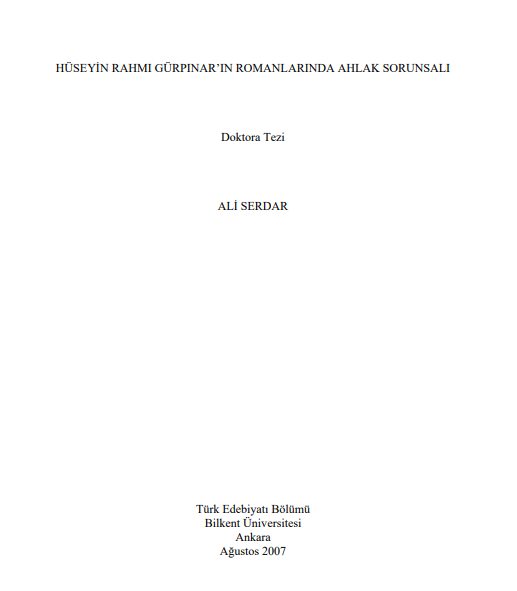 Hüseyin Rahmi Gürpınar’ın Romanlarında Ahlak Sorunsalı PDF