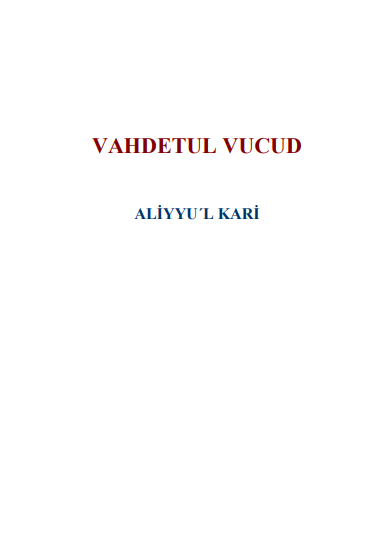 Vahdetul Vücud PDF | Aliyyul Kari