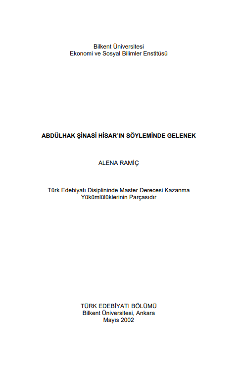Abdülhak Şinasi Hisar’ın Söyleminde Gelenek PDF | Alena Ramić