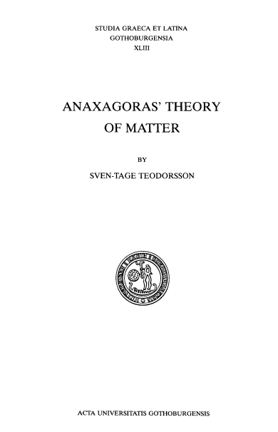 Anaxagoras' Theory of Matter PDF - İngilizce