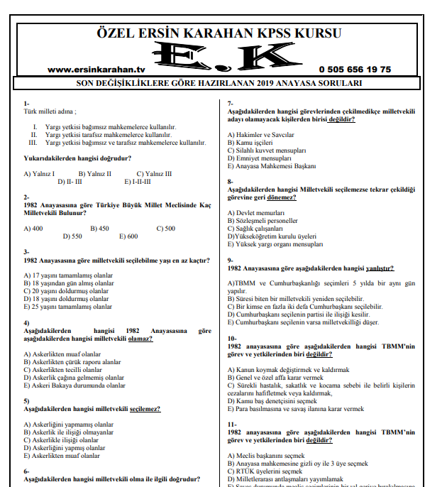 KPSS Anayasa ve Vatandaşlık Soru Bankası / Test Kitapçığı PDF