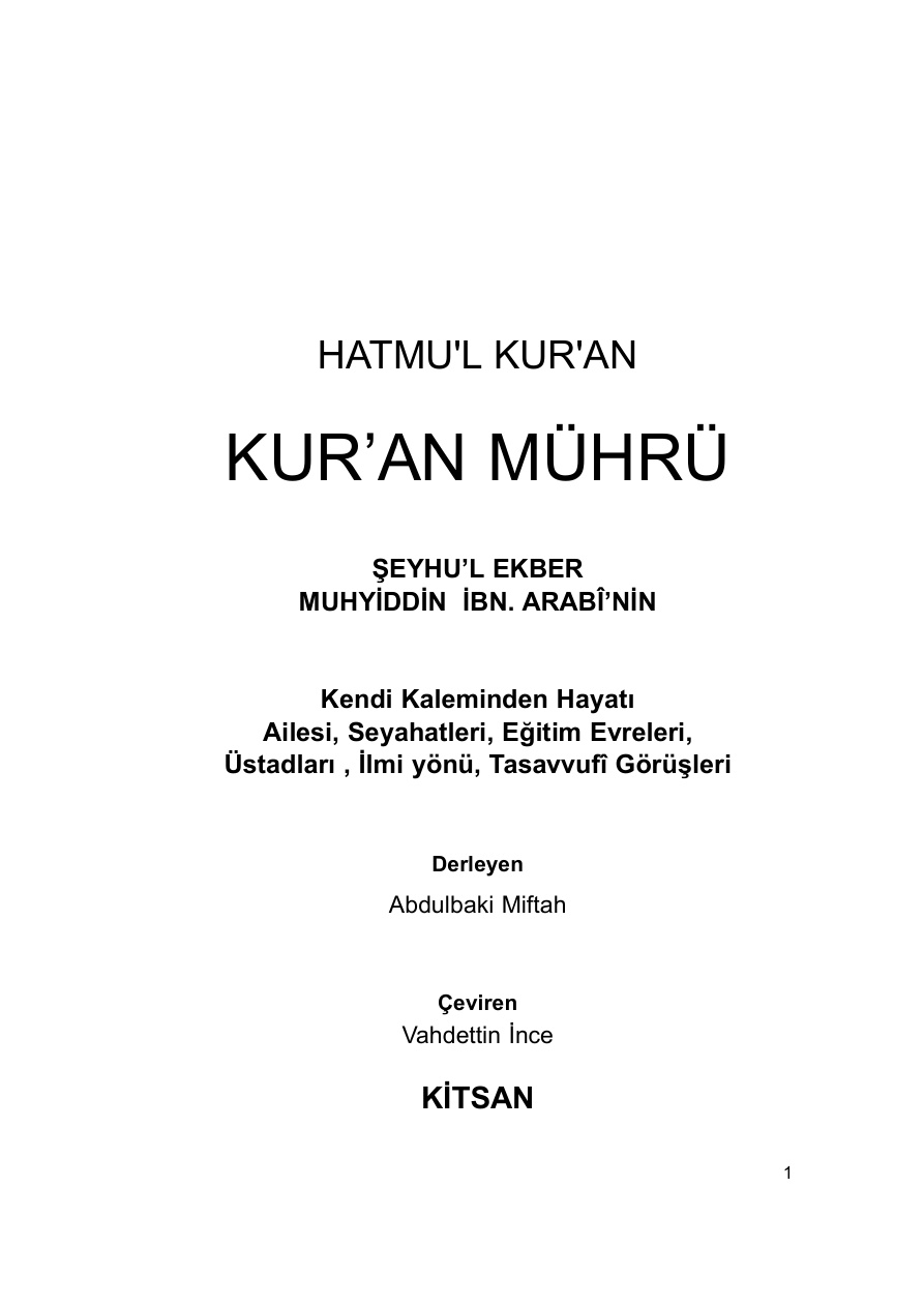 Kur’an Mührü PDF – Muhyiddin İbn Arabi