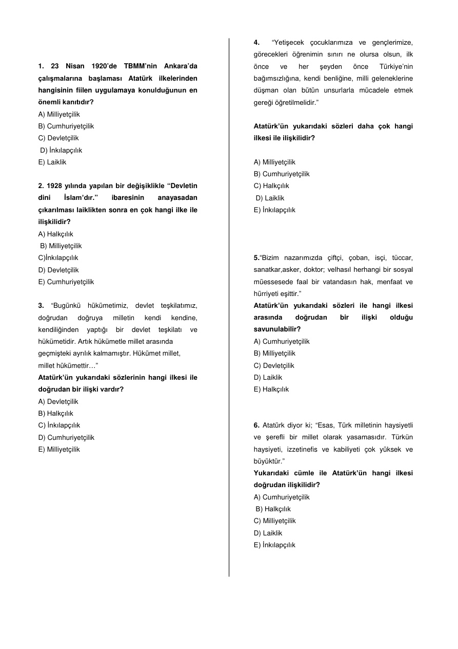 ATATÜRK İLKELERİ SORU BANKASI PDF – Eğitim Komisyonu