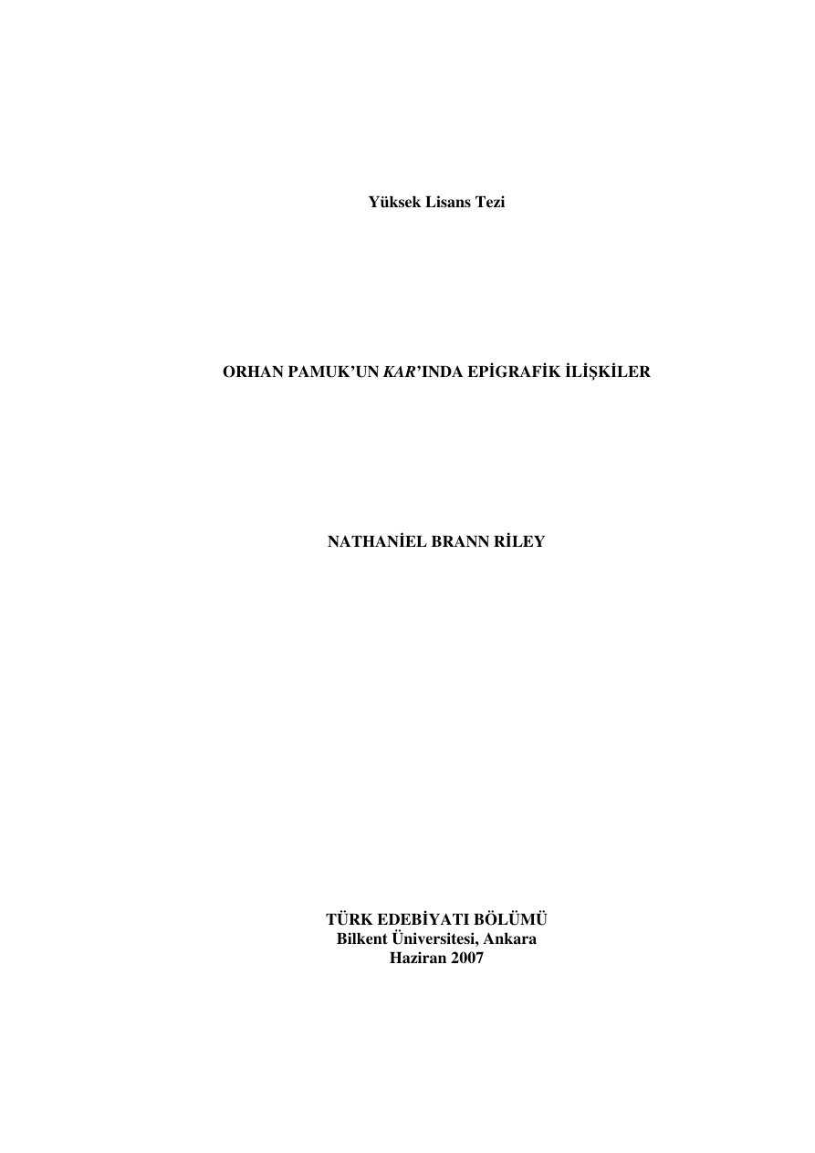 Orhan Pamuk’un Kar’ında Epigrafik İlişkiler PDF – Arif Nathaniel Brann Riley