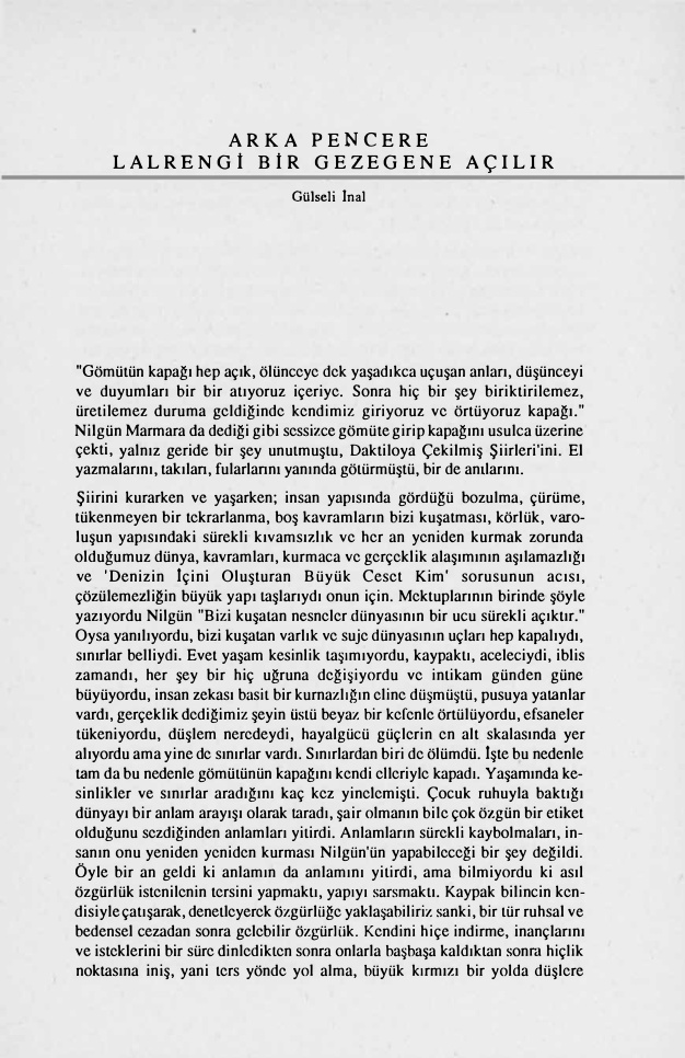 Arka Pencere Lalrengi Bir Gezegene Açılır PDF - Gülseli İnal 1 Arka Pencere Lalrengi Bir Gezegene Açılır PDF – Gülseli İnal