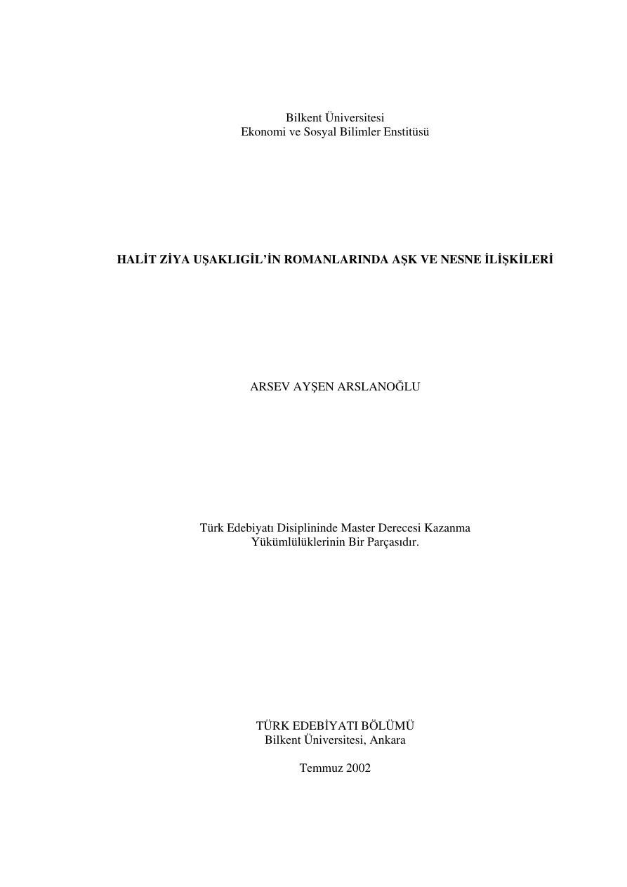Halit Ziya Uşaklıgil’in Romanlarında Aşk ve Nesne İlişkileri PDF – Arsev Ayşen Arslanoğlu