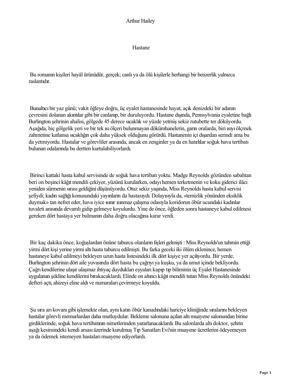 Hastane PDF – Arthur Hailey