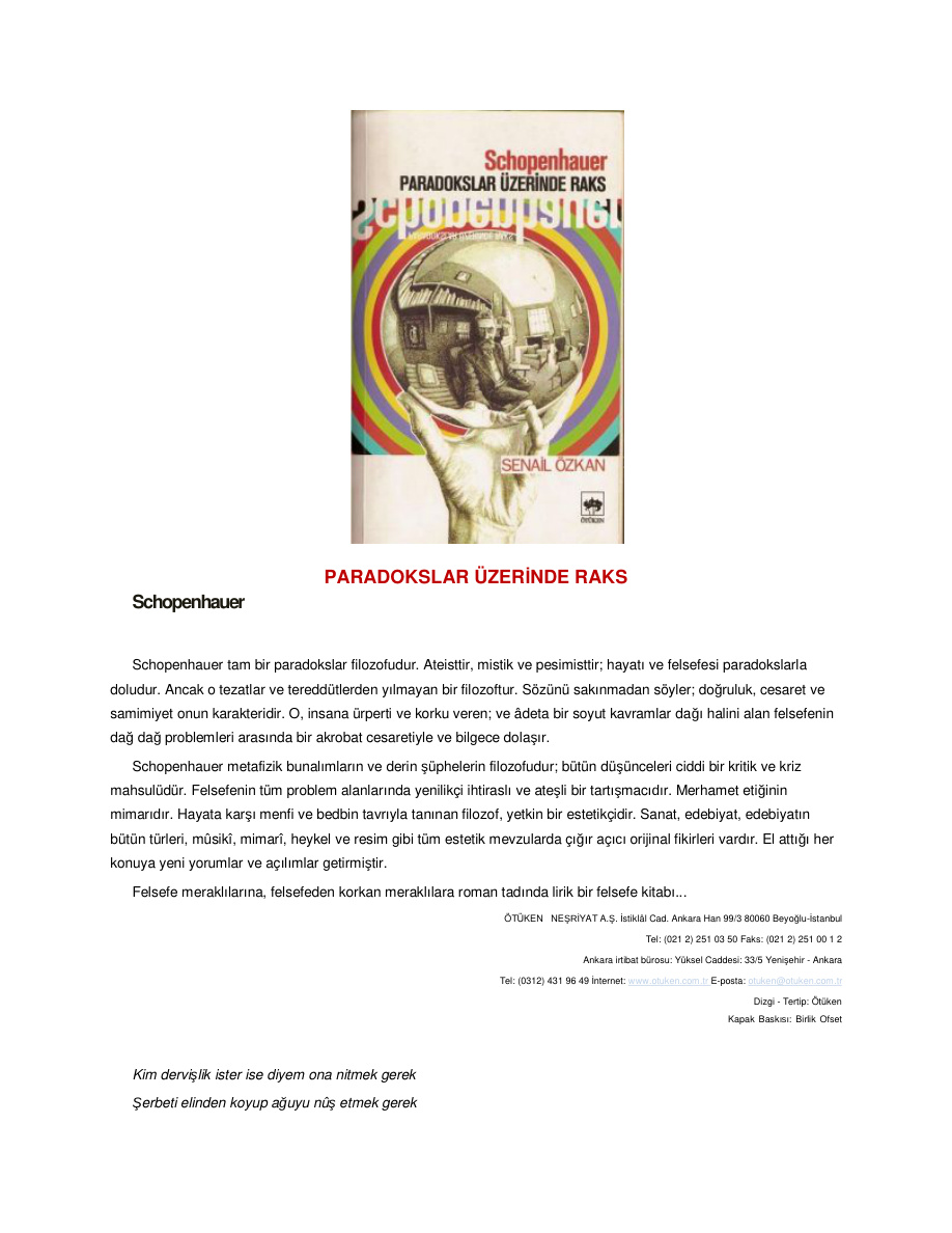 Paradokslar Üzerinde Raks PDF – Arthur Schopenhauer