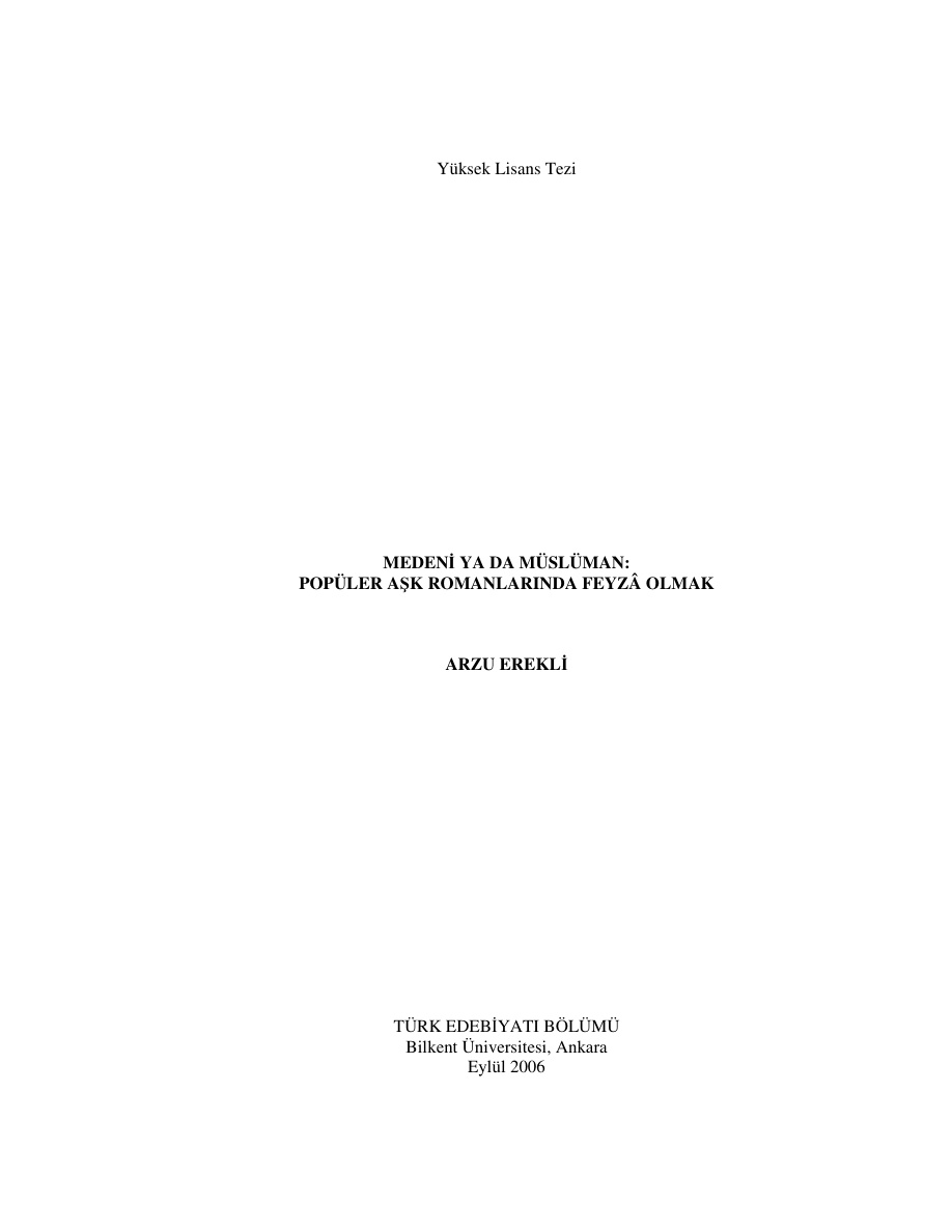 Popüler Aşk Romanlarında Feyza Olmak PDF – Arzu Erekli
