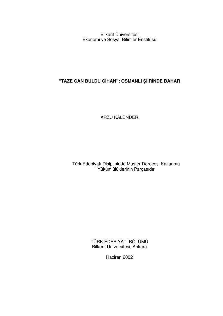 Taze Can Buldu Cihan, Osmanlı Şiirinde Bahar PDF – Arzu Kalender