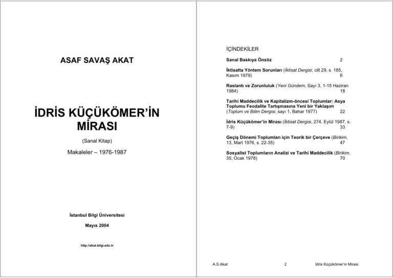 Asaf Savaş Akat İdris Küçükömer'in Mirası Kitap Kapağı