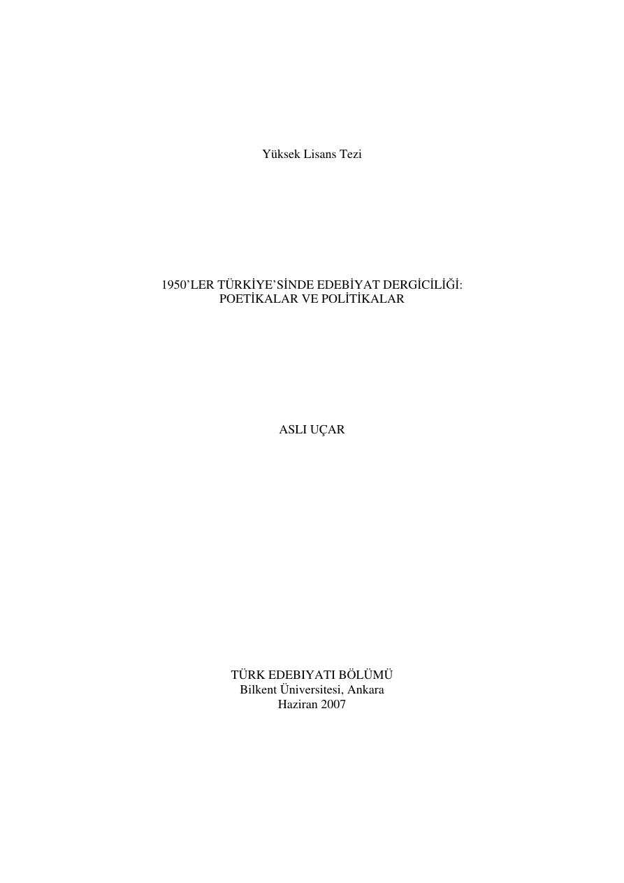 1950’ler Türkiye’sinde Edebiyat Dergiciliği PDF – Aslı Uçar