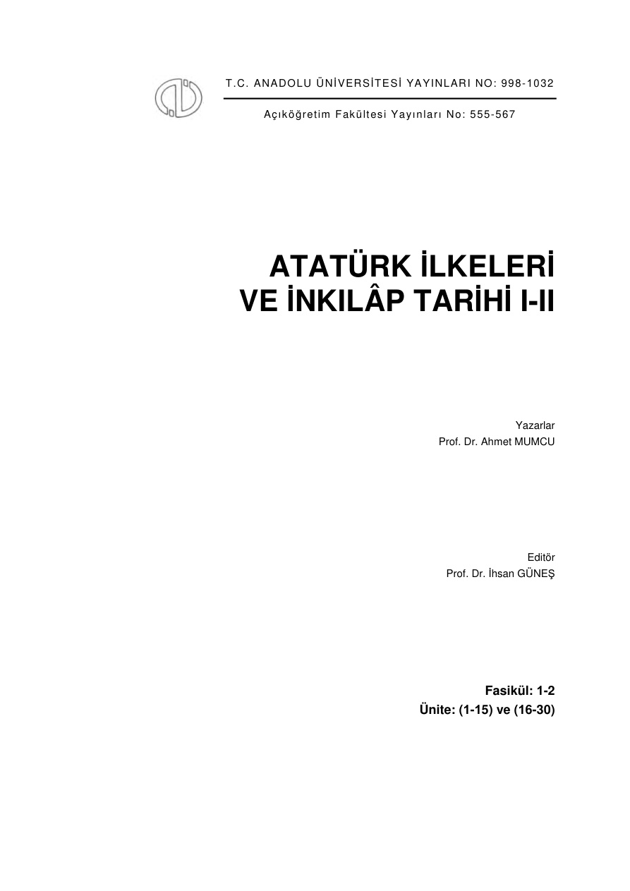 Atatürk İlkeleri ve İnkılâp Tarihi I-II PDF – Prof. Dr. Ahmet Mumcu