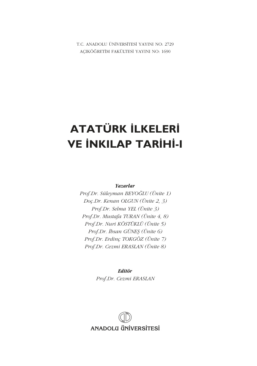 Atatürk İlkeleri ve İnkılapları Tarihi 1 PDF – Akademik Komisyon