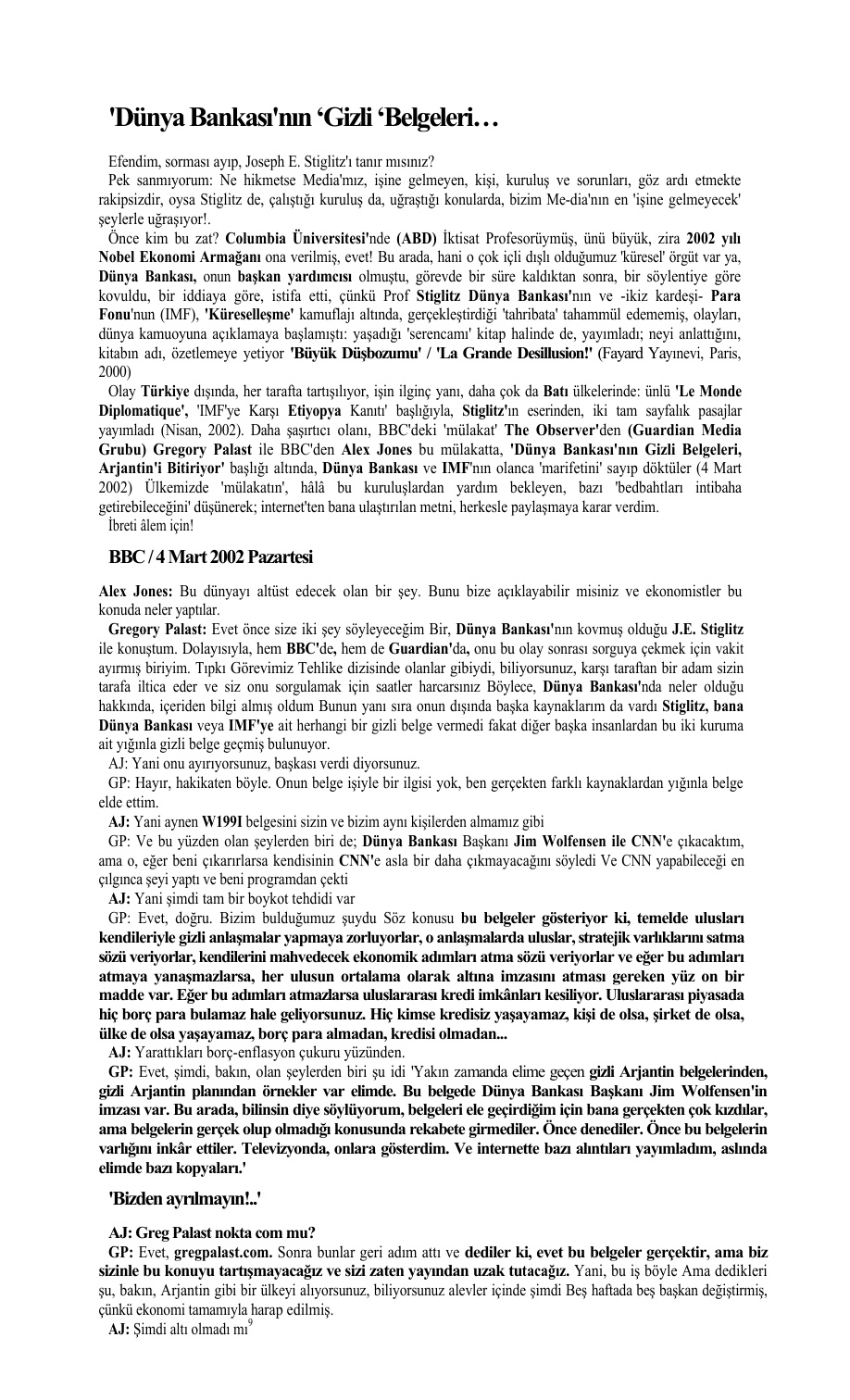 Dünya Bankası Gizli Belgeleri PDF – Atilla İlhan