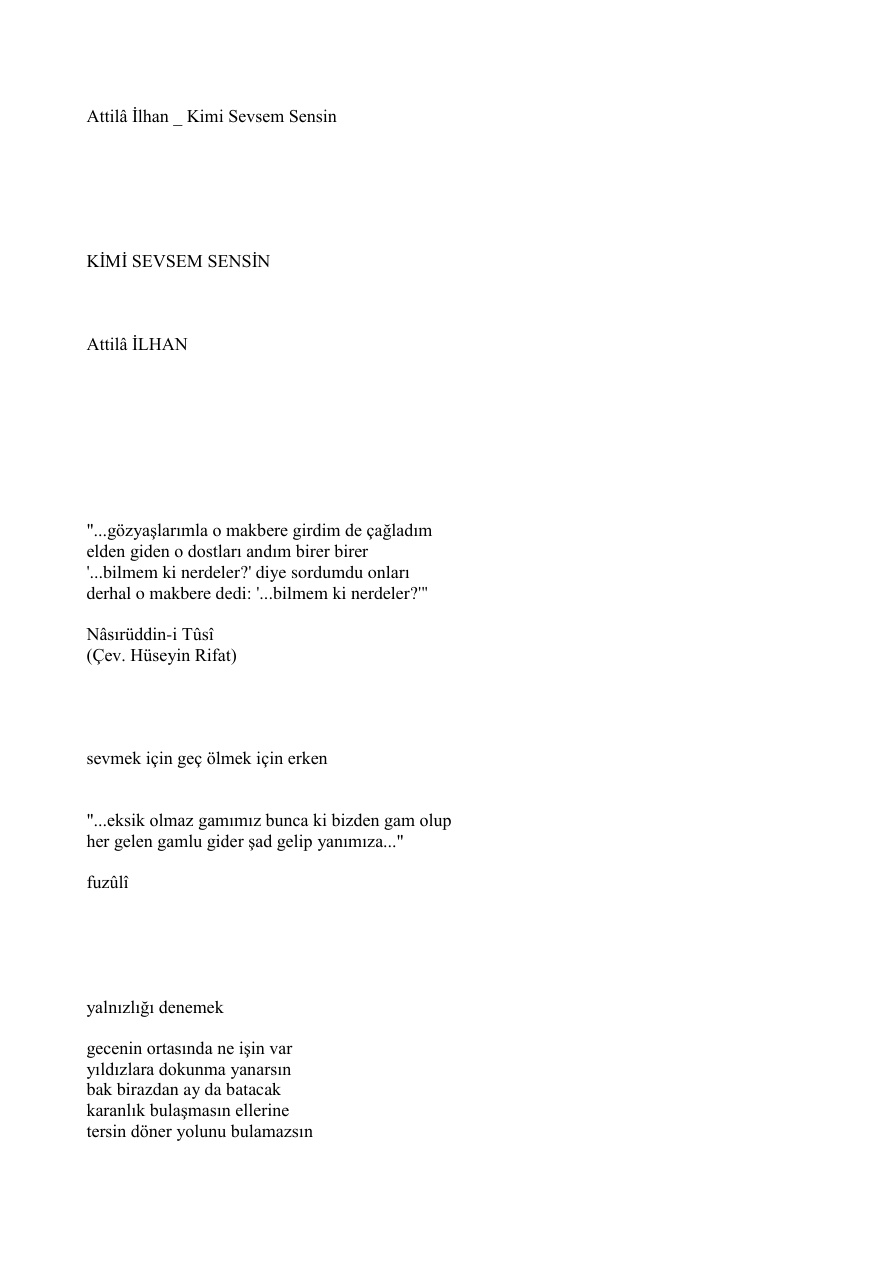 Kimi Sevsem Sensin PDF – Atilla İlhan