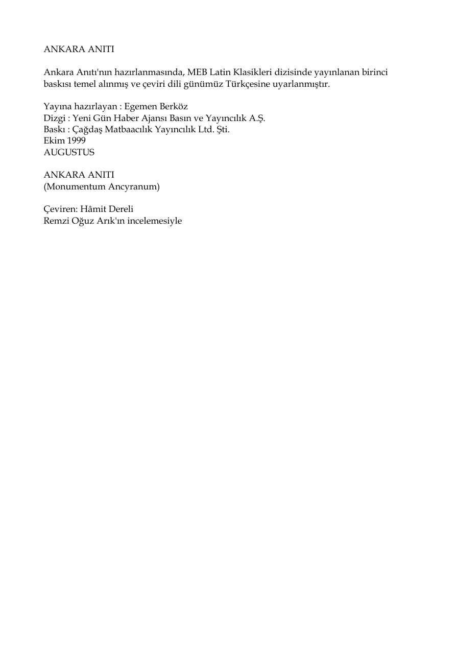 Ankara Anıtı PDF – İmparator Augustus