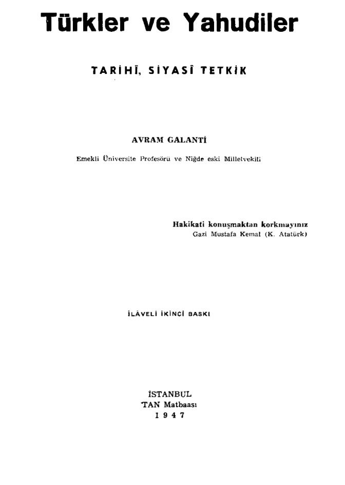 Türkler ve Yahudiler PDF – Avram Galanti