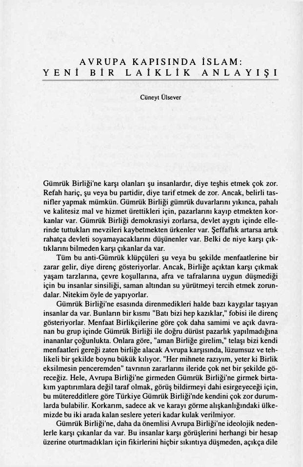 Avrupa Kapisinda Islam Yeni Bir Laiklik Anlayisi PDF – Cüneyt Ülsever